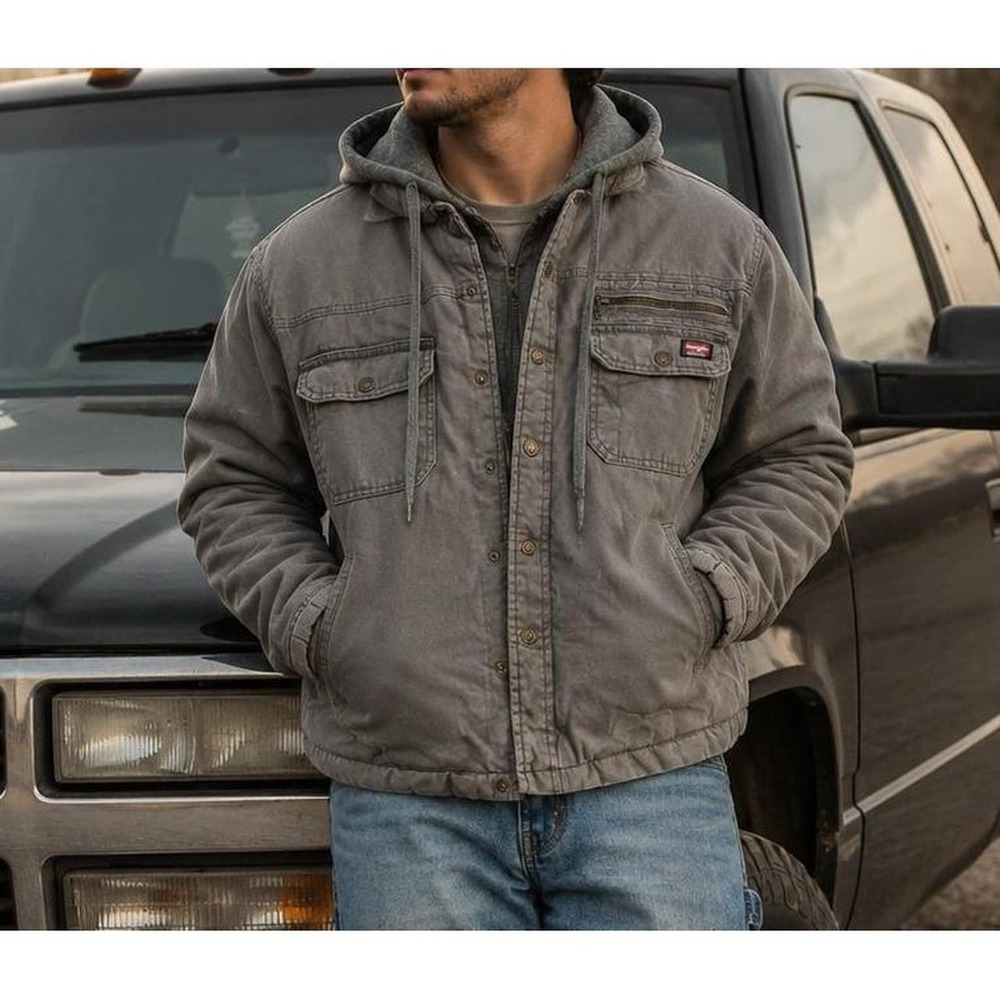 Wrangler Gray Hooded Work Jacket (Men's Medium) Workwear